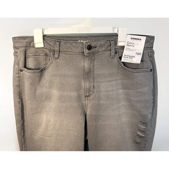 Sonoma Jeans, Women's Size 16R High Rise Gray Denim Curvy Skinny Pockets No Gap - Picture 3 of 8